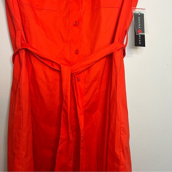 NWT Donna Morgan Sleeveless Button Front Shirt Dress Sz 10 Red Belted Preppy - Picture 2 of 11